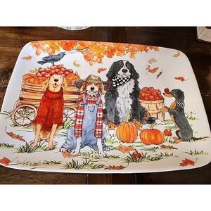 Certified International Sherri Buck Baldwin Fall Dog Platter Bernese Mountain
